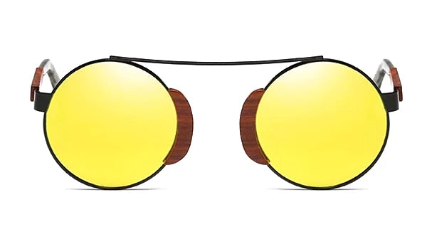 Round Yellow Wood Sunglasses for Men - Classy Style Statement-2