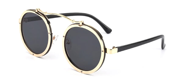 Retro Round Black  Gold Sunglasses for Men - Classy Vintage Style-1