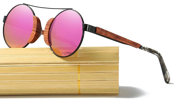 Round Wood Sunglasses for Men - Classy Pink Design-3