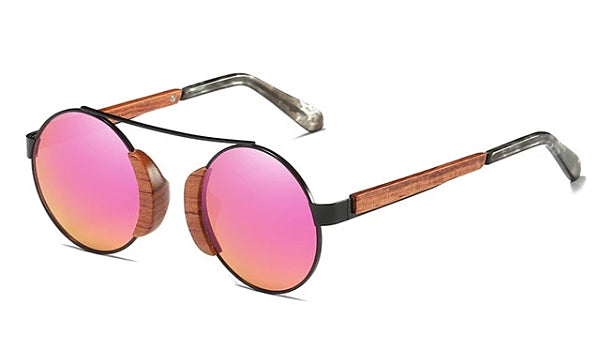 Round Wood Sunglasses for Men - Classy Pink Design-1