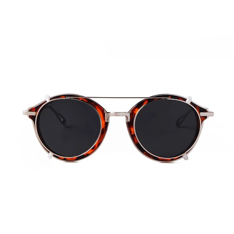 Steampunk round flip-up sunglasses, front view